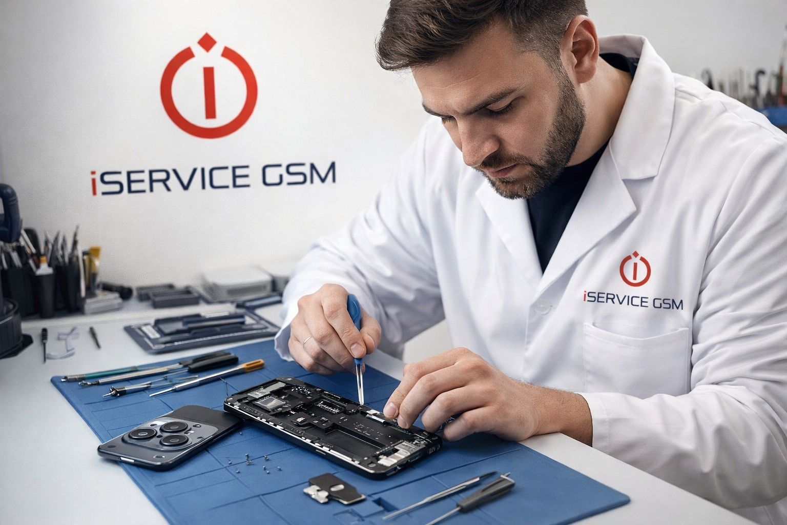 Tehnicieni experti reparand dispozitive mobile